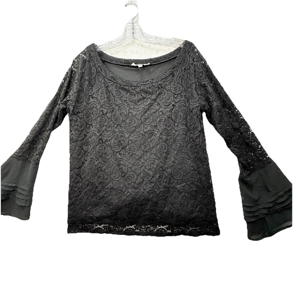 Rose & Olive Flare Sleeve Crochet Lace Blouse Top LS Stretch Fairy Goth Sz Large